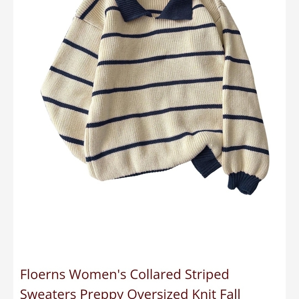 Floerns Collared Striped Sweaters Preppy Oversized Knit Fall Pullover Sweater